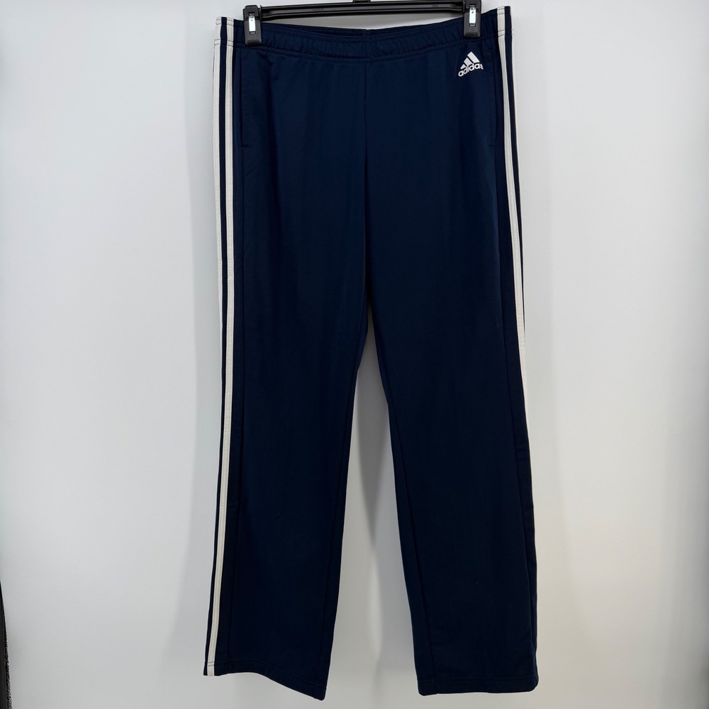Adidas Track Pants Women's Large Blue 3 Stripe Athletic Jogger Straight Leg EUC‎